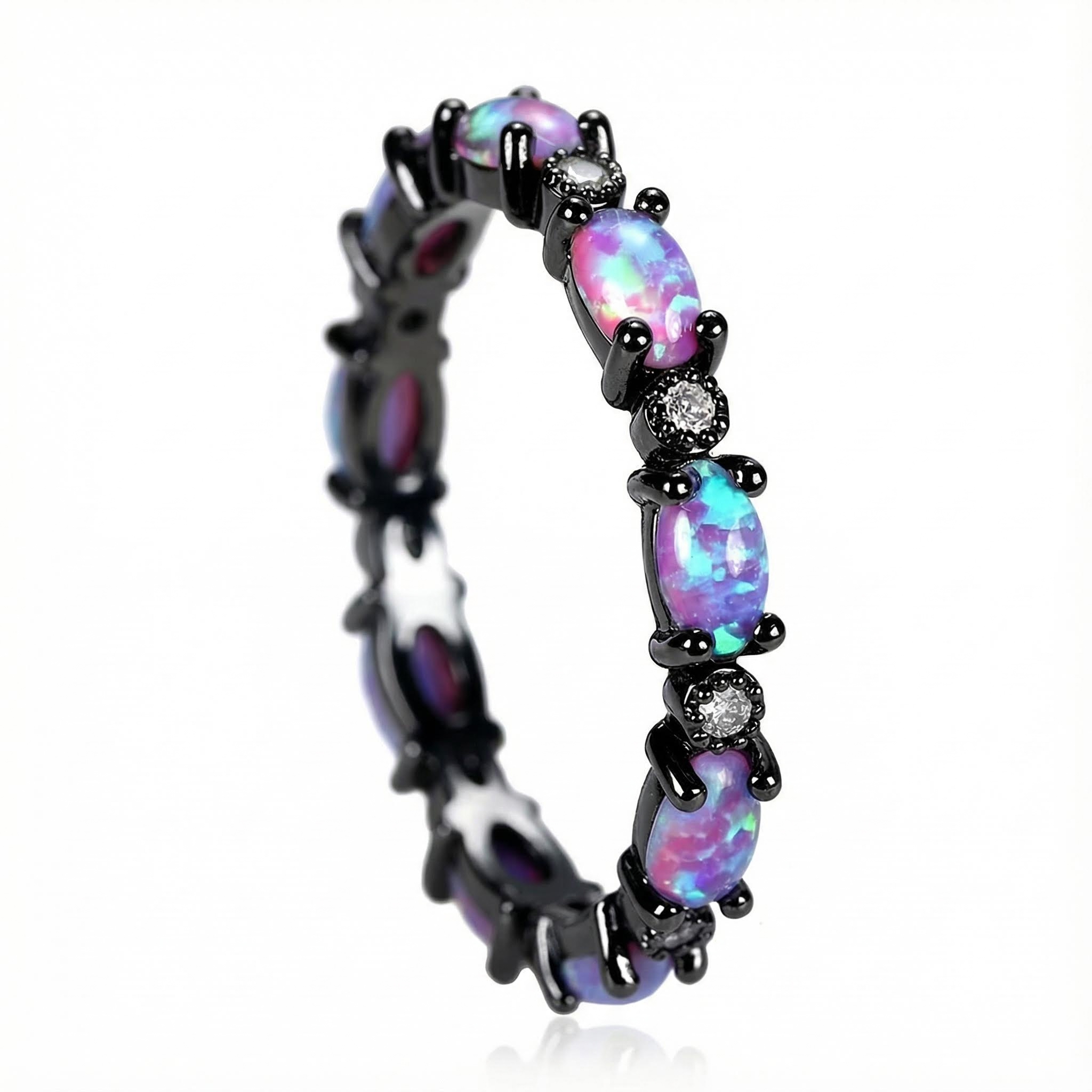 Oval Cut Purple Opal Eternity Band with Black Plated Oval Cut Purple Opal Eternity Band with Black Plated