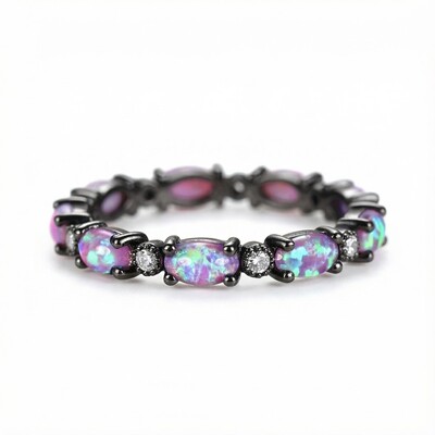 Oval Cut Purple Opal Eternity Band with Black Plated