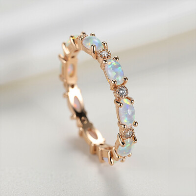 Oval Cut White Opal Eternity Band with Gold Plated