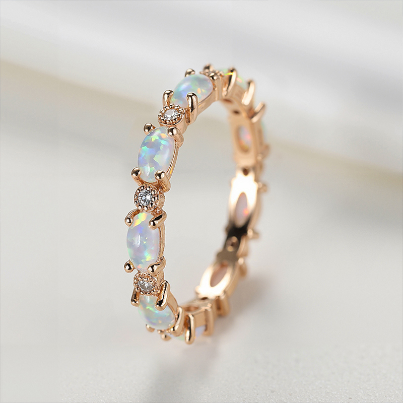 Oval Cut White Opal Eternity Band with Gold Plated Oval Cut White Opal Eternity Band with Gold Plated