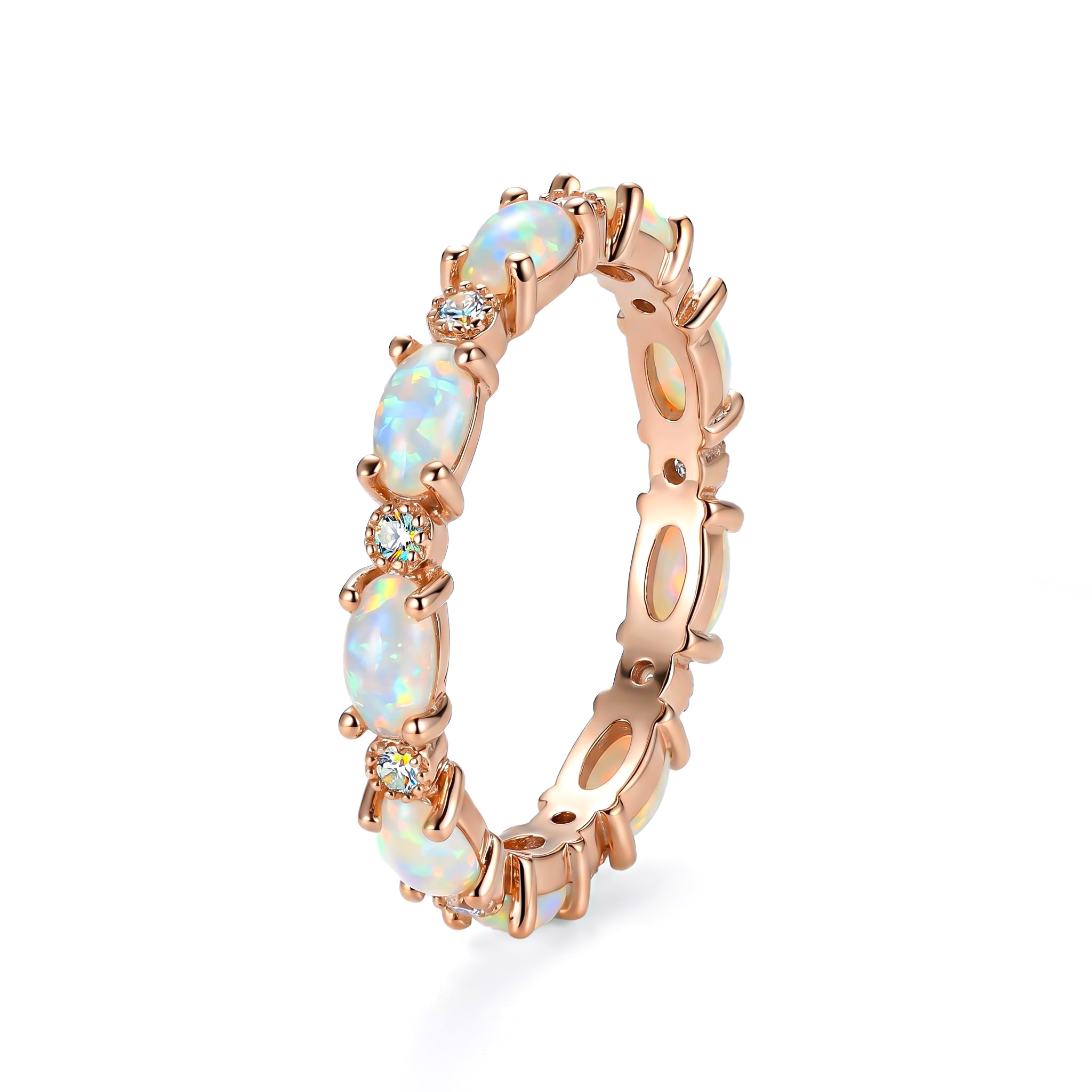 Oval Cut White Opal Eternity Band with Gold Plated