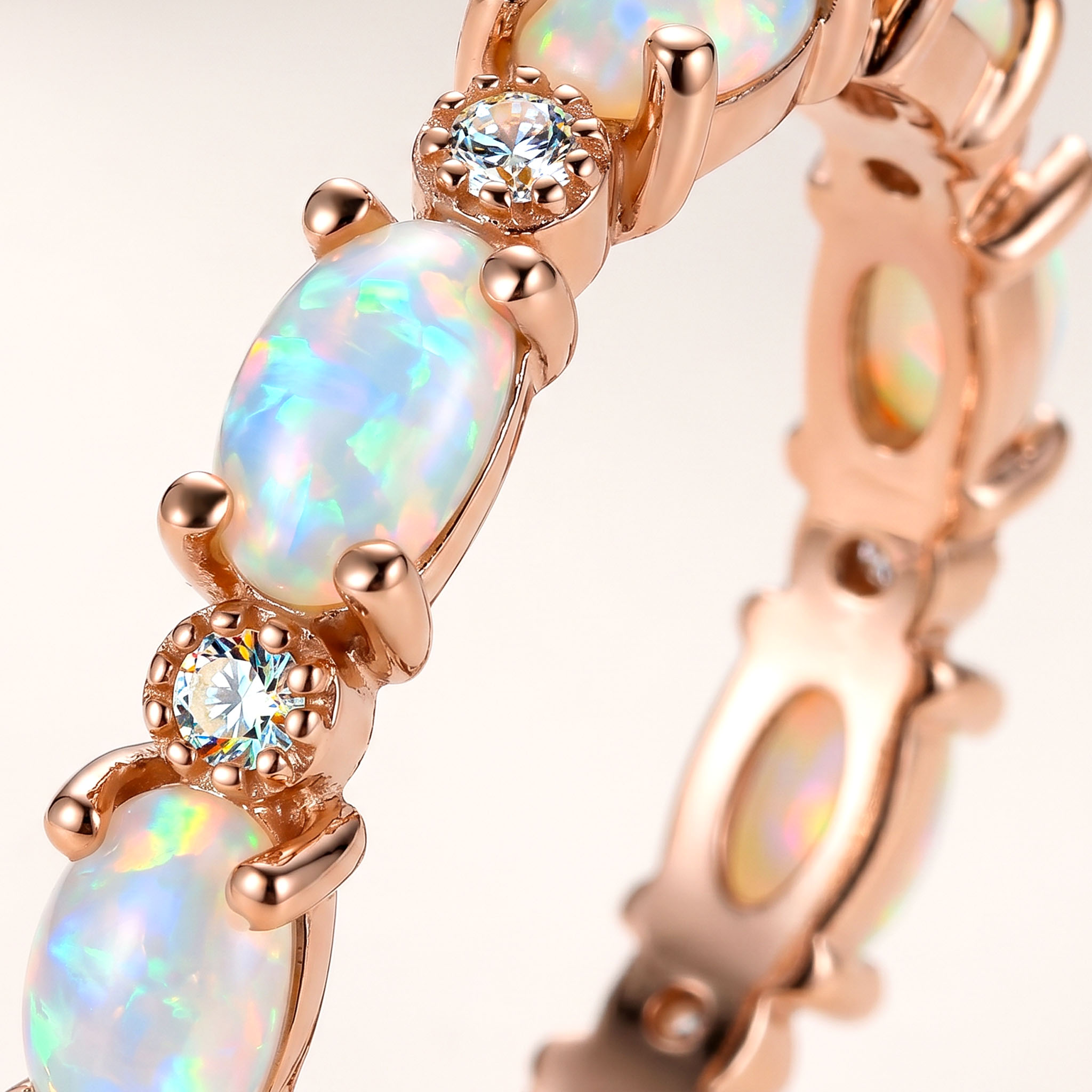 Oval Cut White Opal Eternity Band with Gold Plated