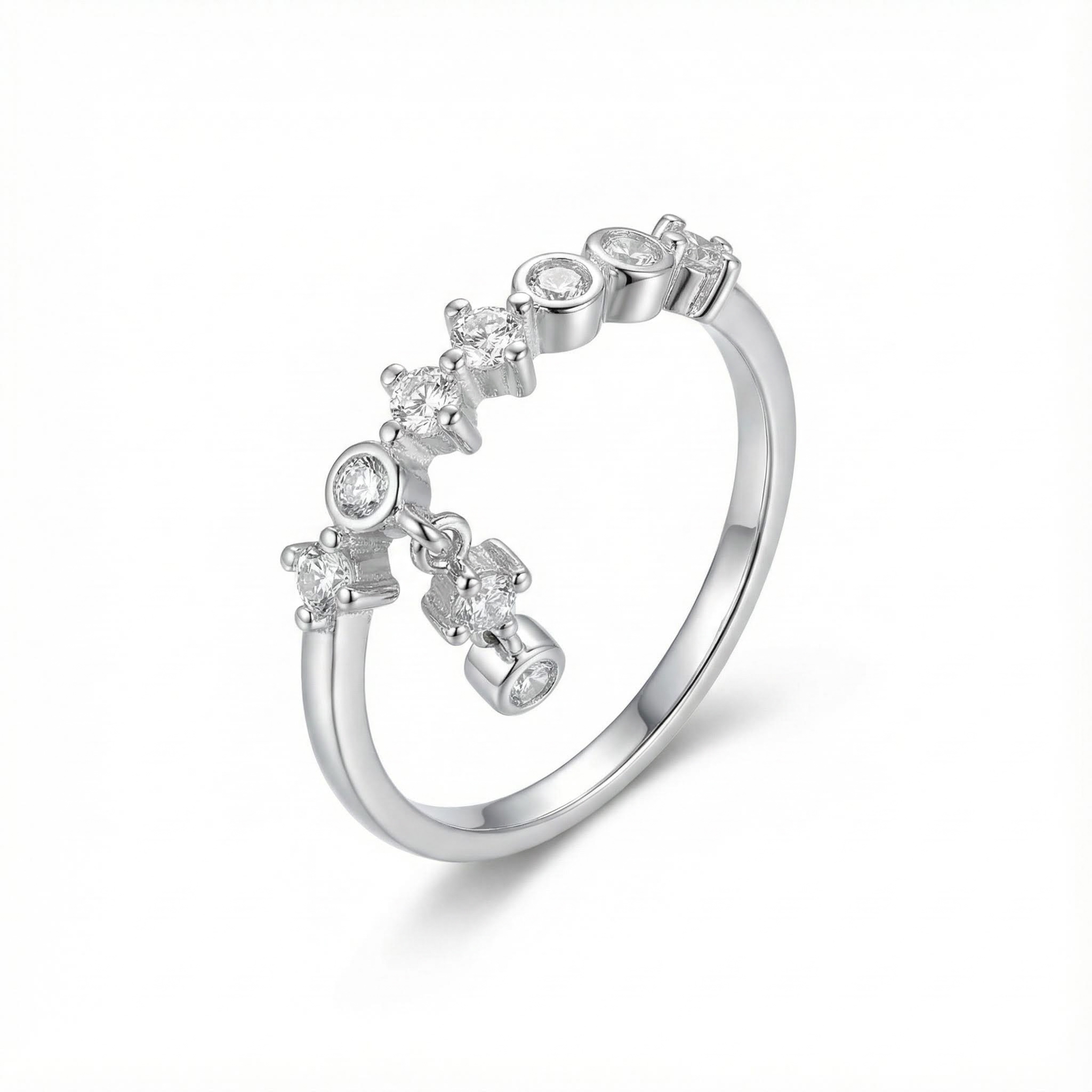 S925 Silver Shiny Round Pendant Ring for Women