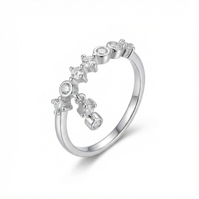 S925 Silver Shiny Round Pendant Ring for Women