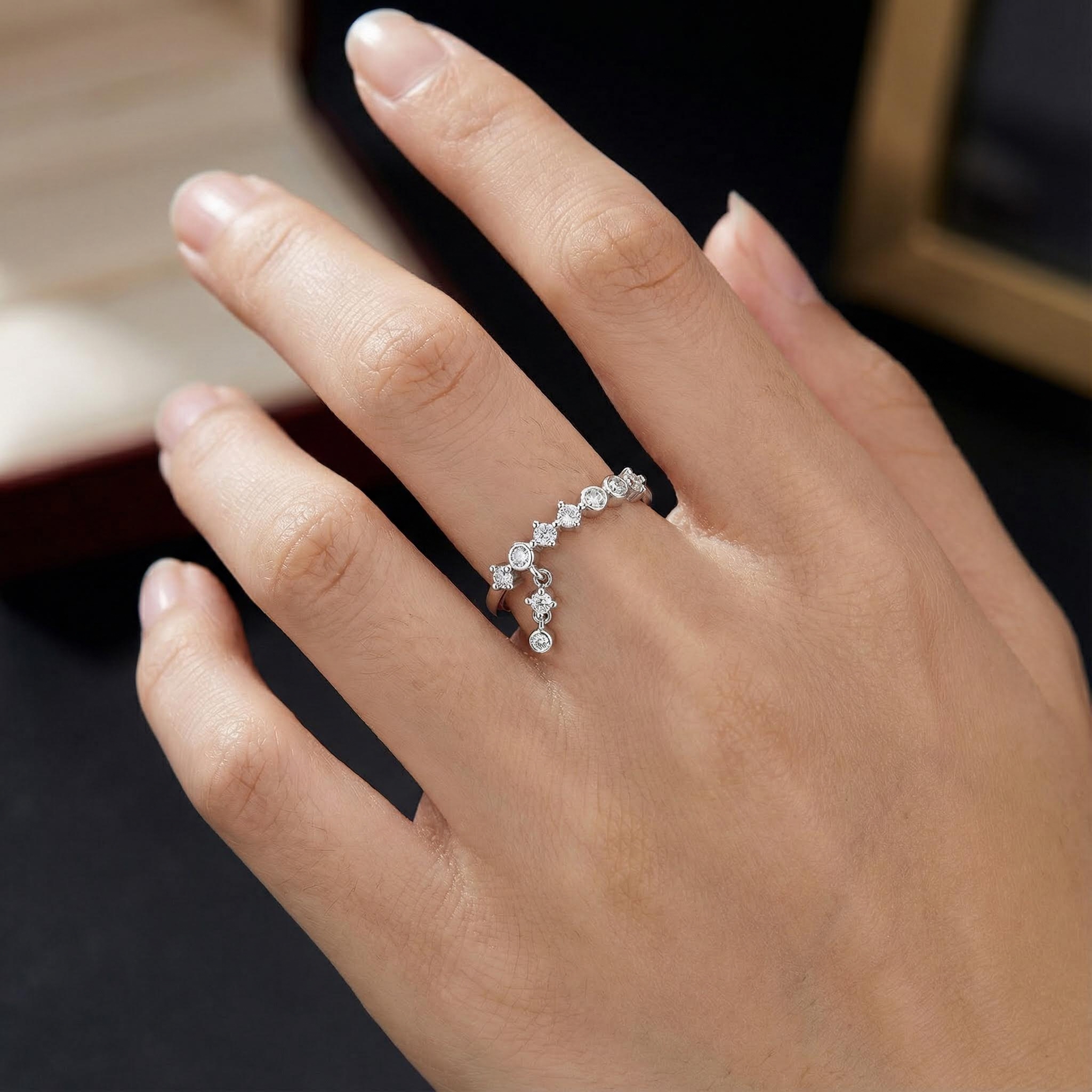 S925 Silver Shiny Round Pendant Ring for Women