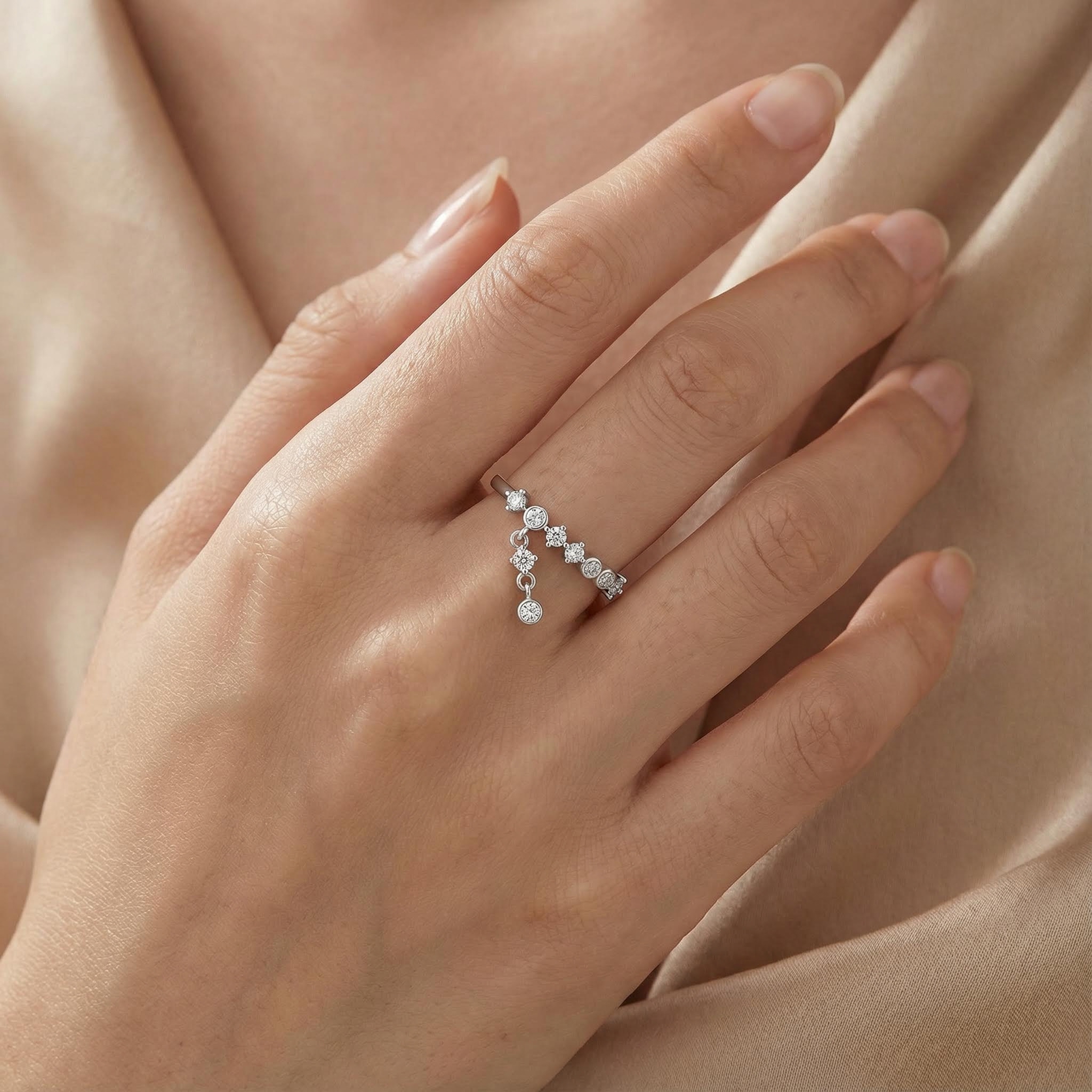 S925 Silver Shiny Round Pendant Ring for Women