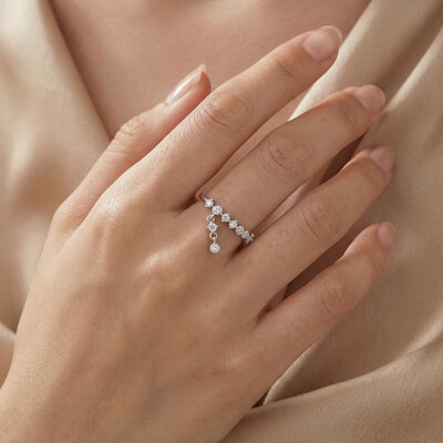 S925 Silver Shiny Round Pendant Ring for Women