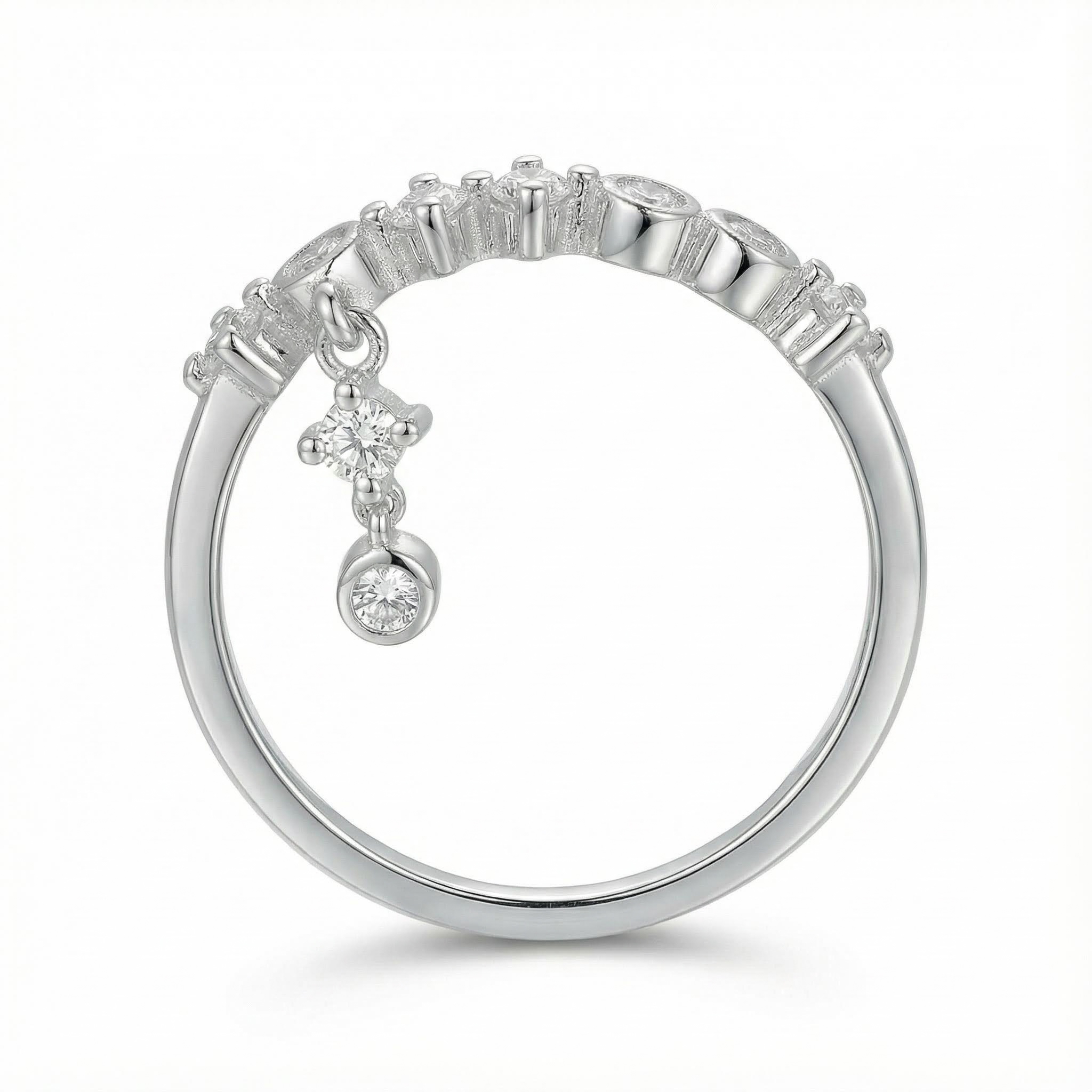 S925 Silver Shiny Round Pendant Ring for Women