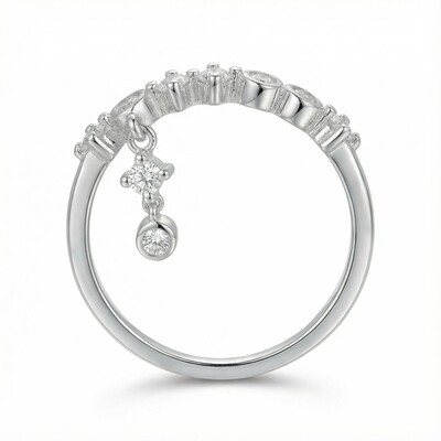 S925 Silver Shiny Round Pendant Ring for Women