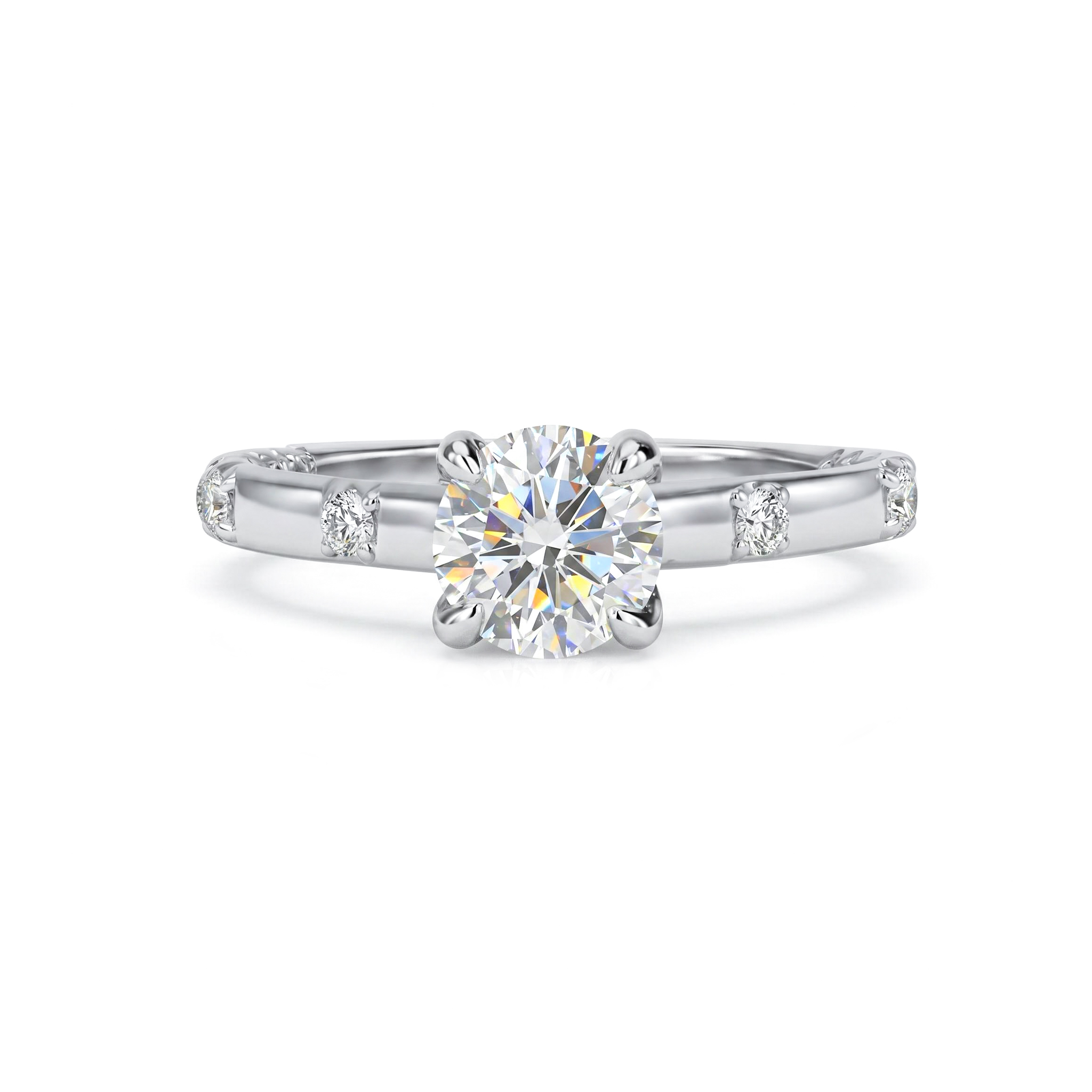 1CT Round Cut VVS Moissanite S925 Silver with Side Stone Engagement Ring 1CT Round Cut VVS Moissanite S925 Silver with Side Stone Engagement Ring