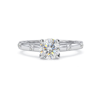 1CT Round Cut VVS Moissanite S925 Silver with Side Stone Engagement Ring
