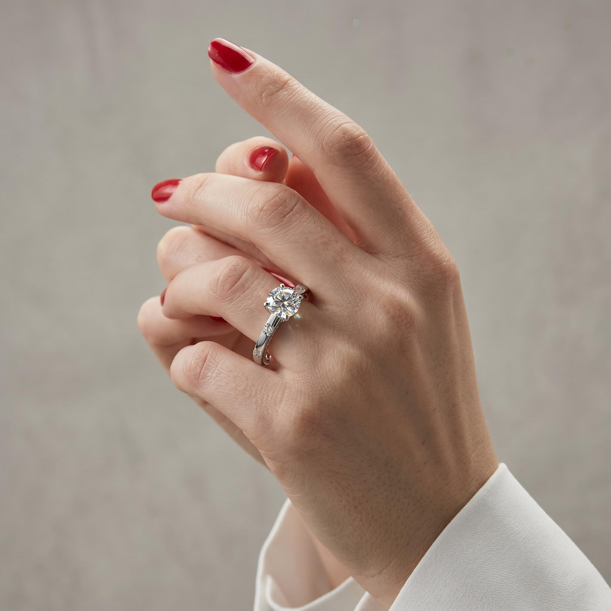 1CT Round Cut VVS Moissanite S925 Silver with Side Stone Engagement Ring 1CT Round Cut VVS Moissanite S925 Silver with Side Stone Engagement Ring