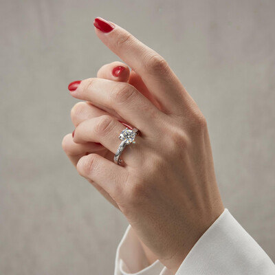 1CT Round Cut VVS Moissanite S925 Silver with Side Stone Engagement Ring
