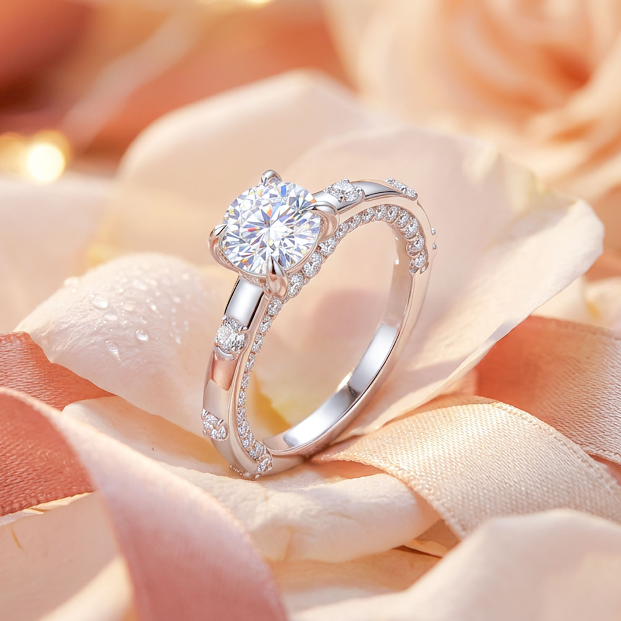 1CT Round Cut VVS Moissanite S925 Silver with Side Stone Engagement Ring 1CT Round Cut VVS Moissanite S925 Silver with Side Stone Engagement Ring