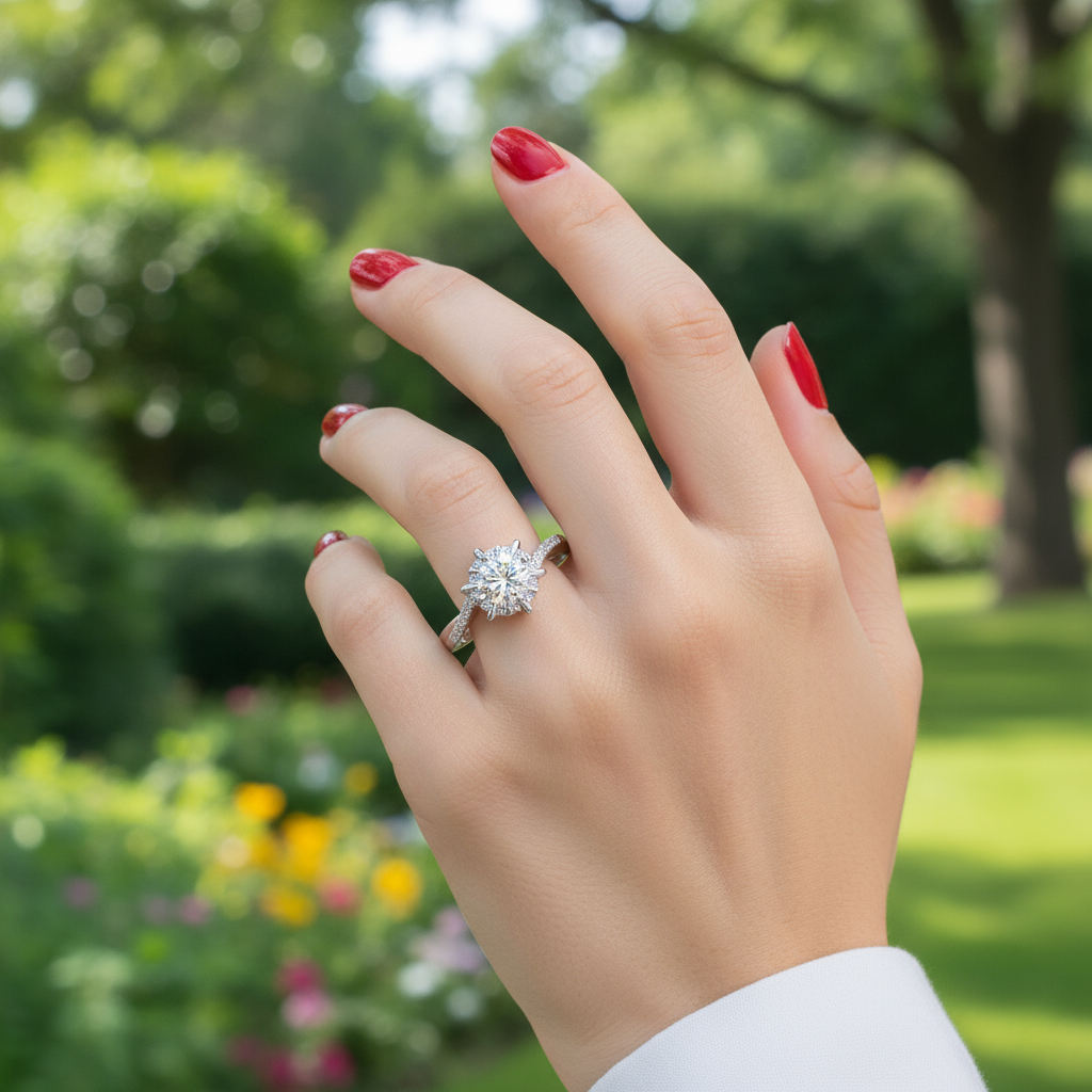 1CT Round Cut VVS Moissanite S925 Silver Twisted Pave Engagement Ring 1CT Round Cut VVS Moissanite S925 Silver Twisted Pave Engagement Ring