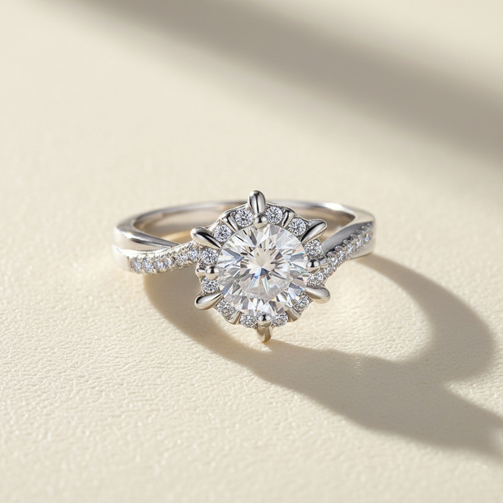 1CT Round Cut VVS Moissanite S925 Silver Twisted Pave Engagement Ring 1CT Round Cut VVS Moissanite S925 Silver Twisted Pave Engagement Ring