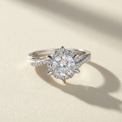 1CT Round Cut  VVS Moissanite S925 Silver Twisted Pave Engagement Ring