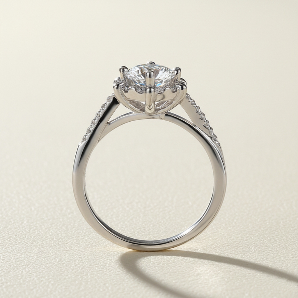 1CT Round Cut VVS Moissanite S925 Silver Twisted Pave Engagement Ring 1CT Round Cut VVS Moissanite S925 Silver Twisted Pave Engagement Ring