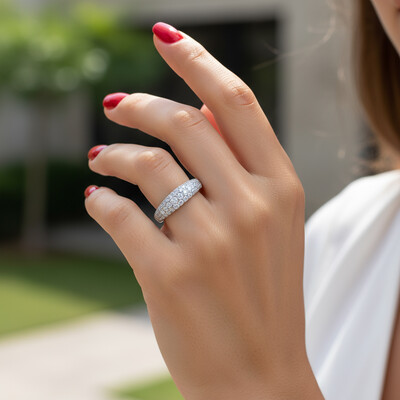 VVS Moissanite S925 Silver Round Cut Pave Wedding Band