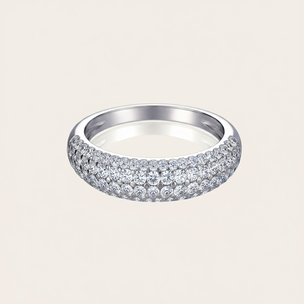 VVS Moissanite S925 Silver Round Cut Pave Wedding Band