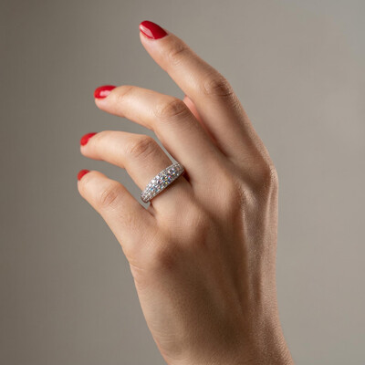 VVS Moissanite S925 Silver Round Cut Pave Wedding Band