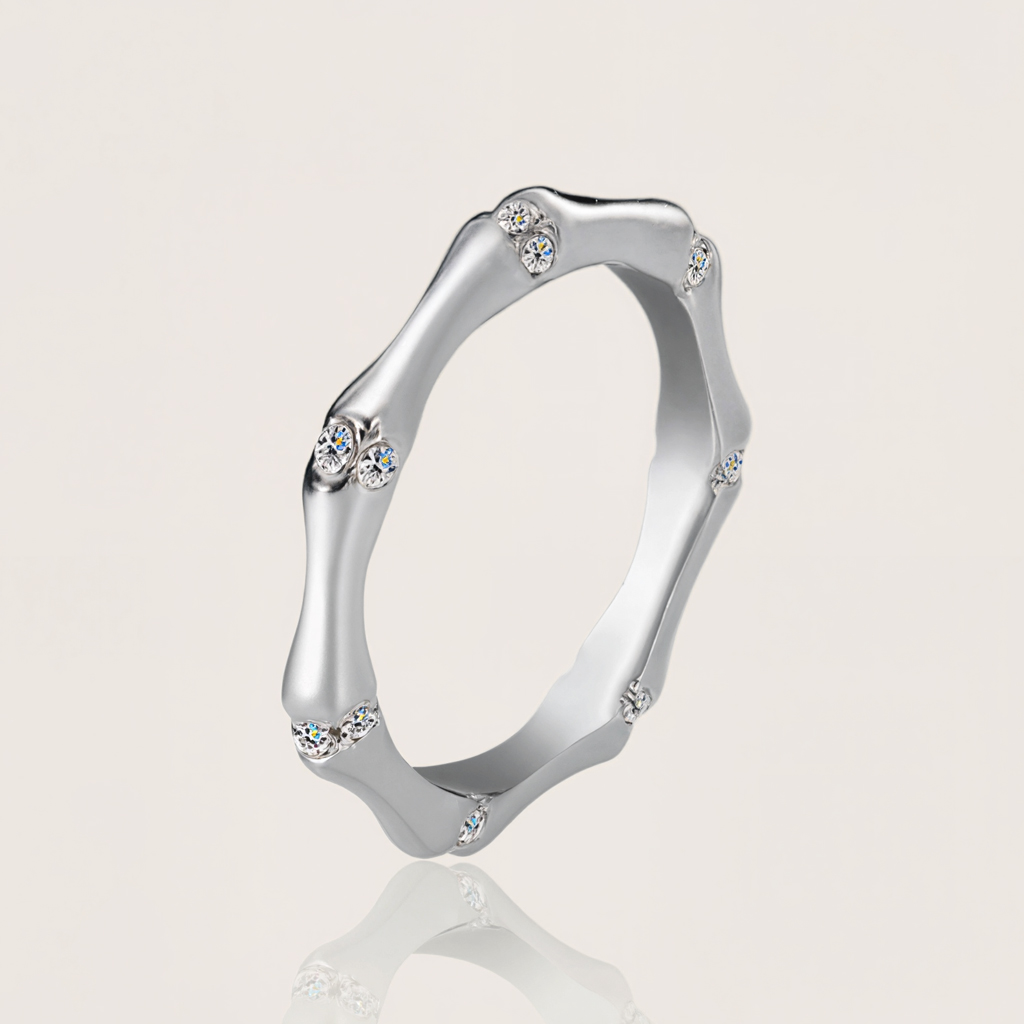 VVS Moissanite S925 Silver Bamboo-Inspired Wedding Band