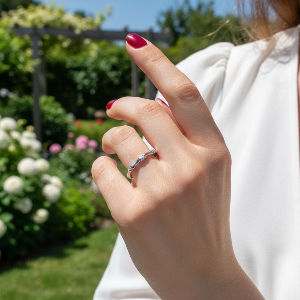 VVS Moissanite S925 Silver Bamboo-Inspired Wedding Band