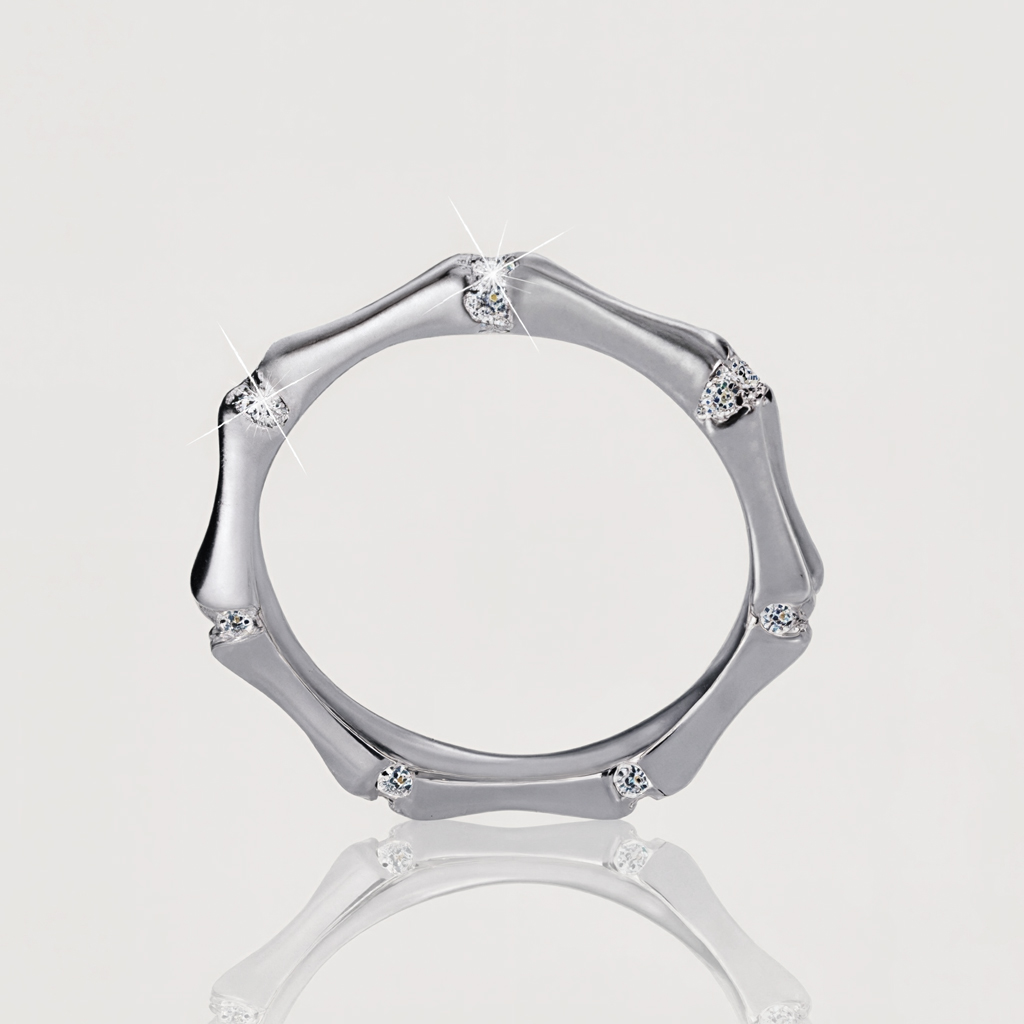 VVS Moissanite S925 Silver Bamboo-Inspired Wedding Band