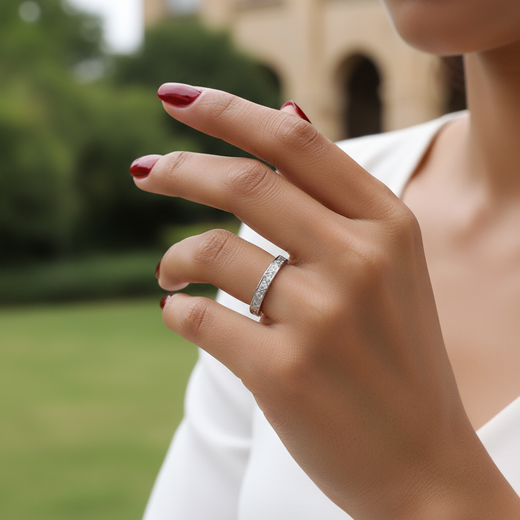 VVS Moissanite S925 Silver Geometric Pave Wedding Band