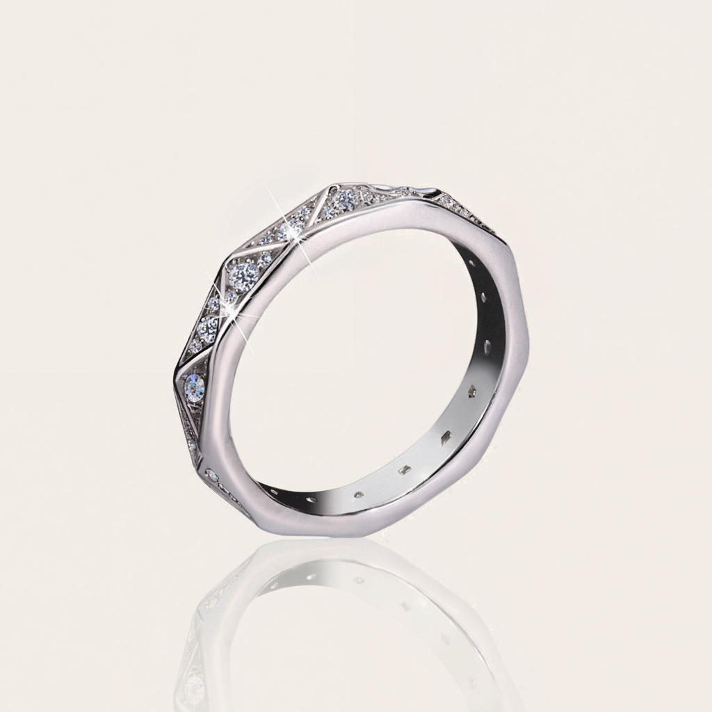 VVS Moissanite S925 Silver Geometric Pave Wedding Band