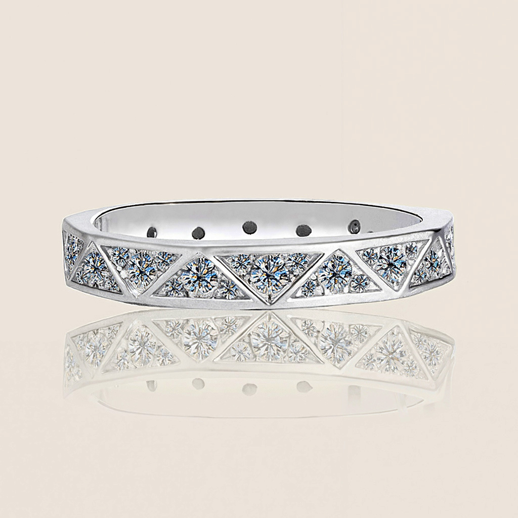 VVS Moissanite S925 Silver Geometric Pave Wedding Band