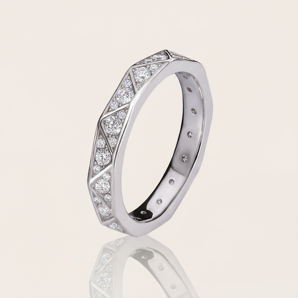 VVS Moissanite S925 Silver Geometric Pave Wedding Band