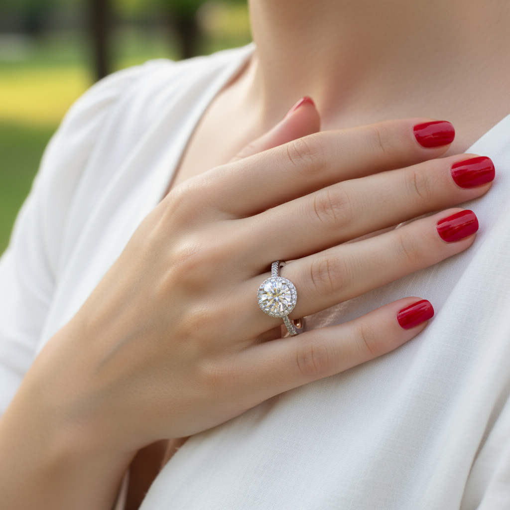 0.5CT/1CT Round Cut VVS Moissanite S925 Silver Halo Engagement Ring