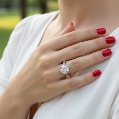 0.5CT/1CT Round Cut VVS Moissanite S925 Silver Halo Engagement Ring