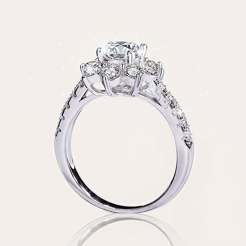 0.5CT/1CT Round Cut VVS Moissanite S925 Silver Halo Engagement Ring