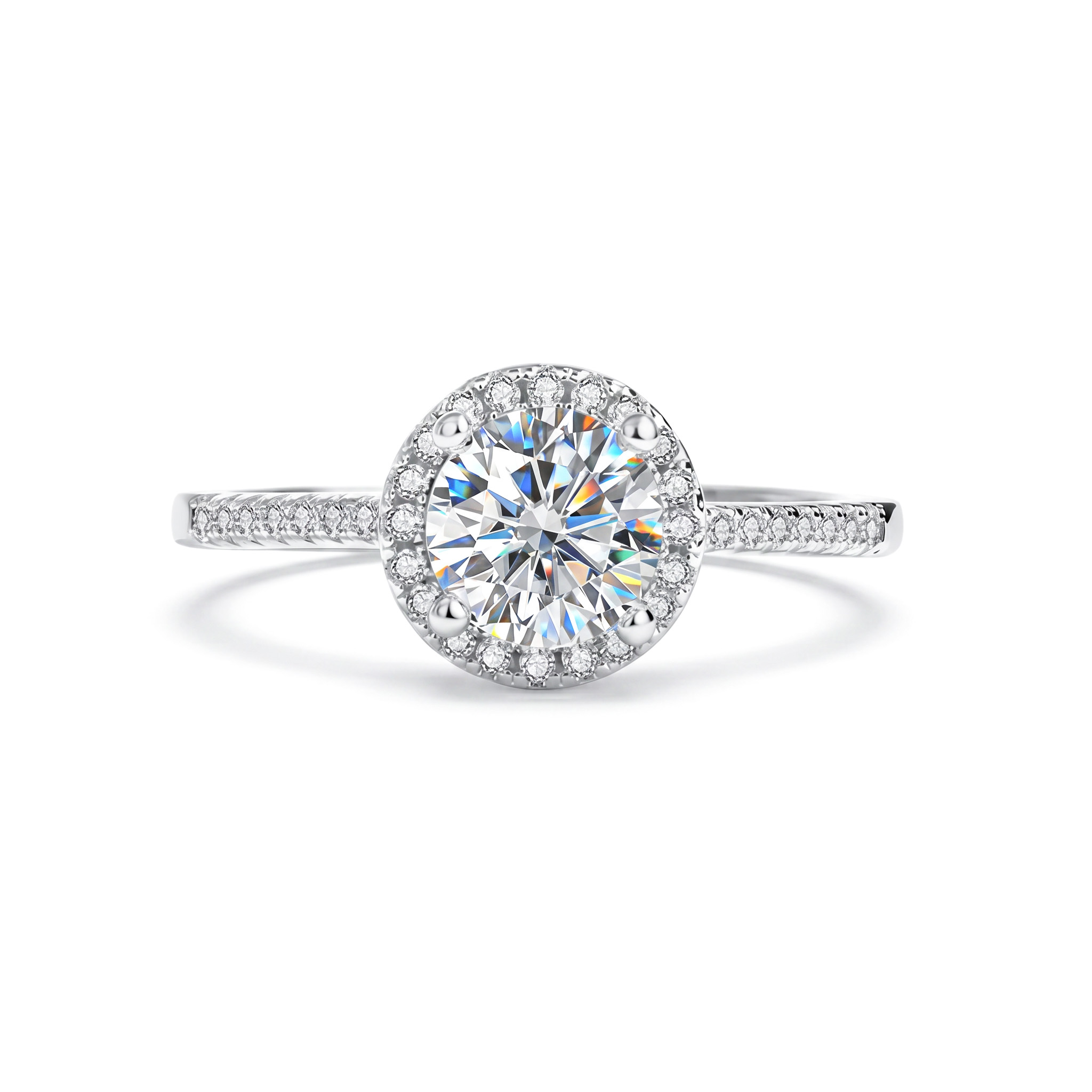 0.5CT/1CT Round Cut VVS Moissanite S925 Silver Halo Engagement Ring