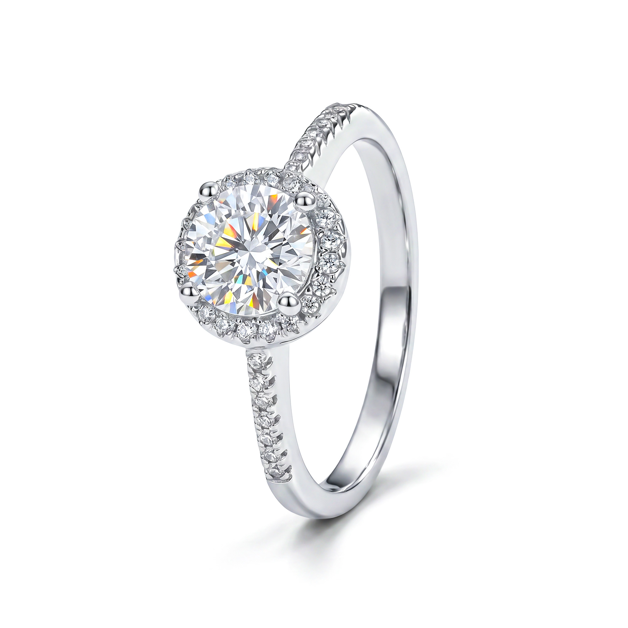 0.5CT/1CT Round Cut VVS Moissanite S925 Silver Halo Engagement Ring