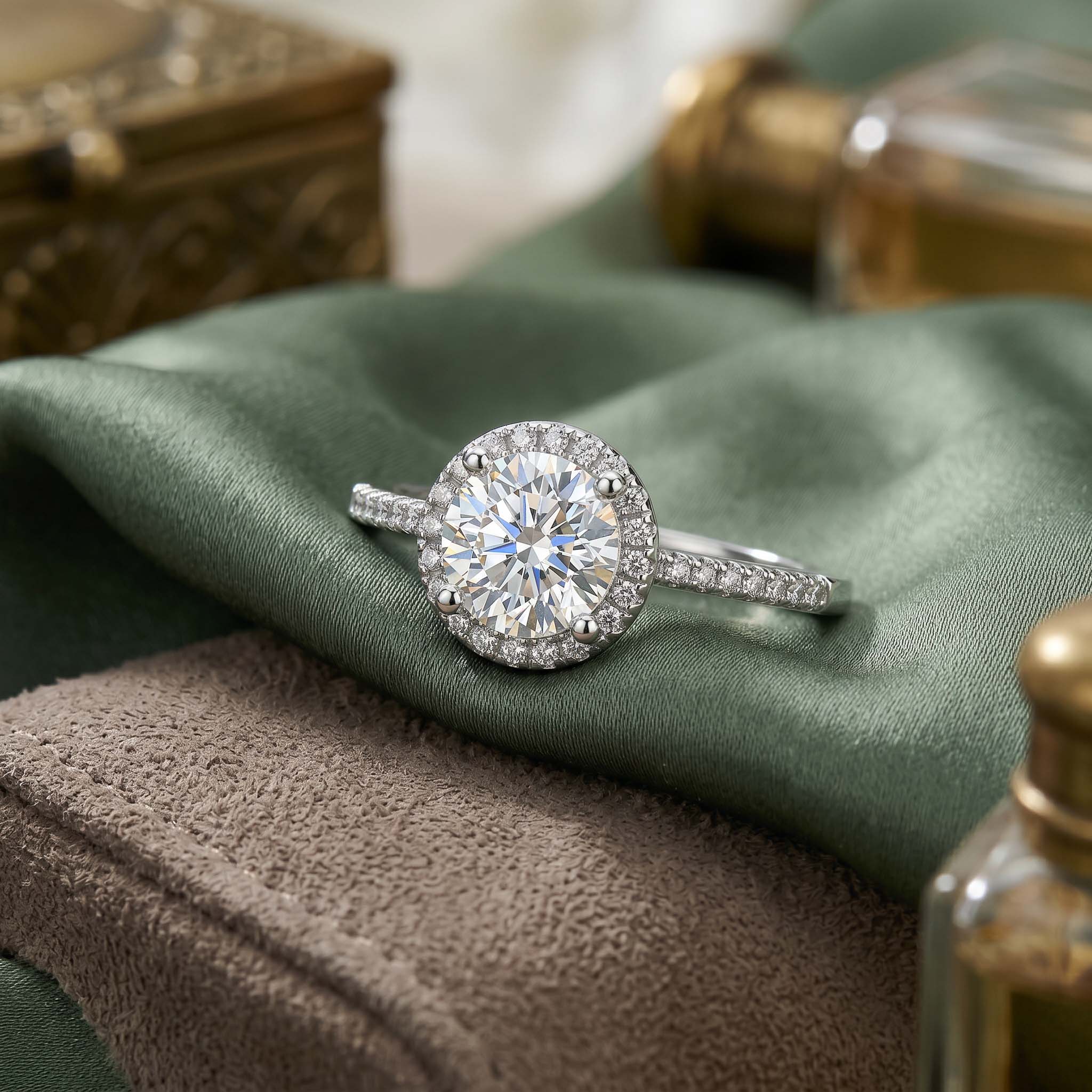 0.5CT/1CT Round Cut VVS Moissanite S925 Silver Halo Engagement Ring