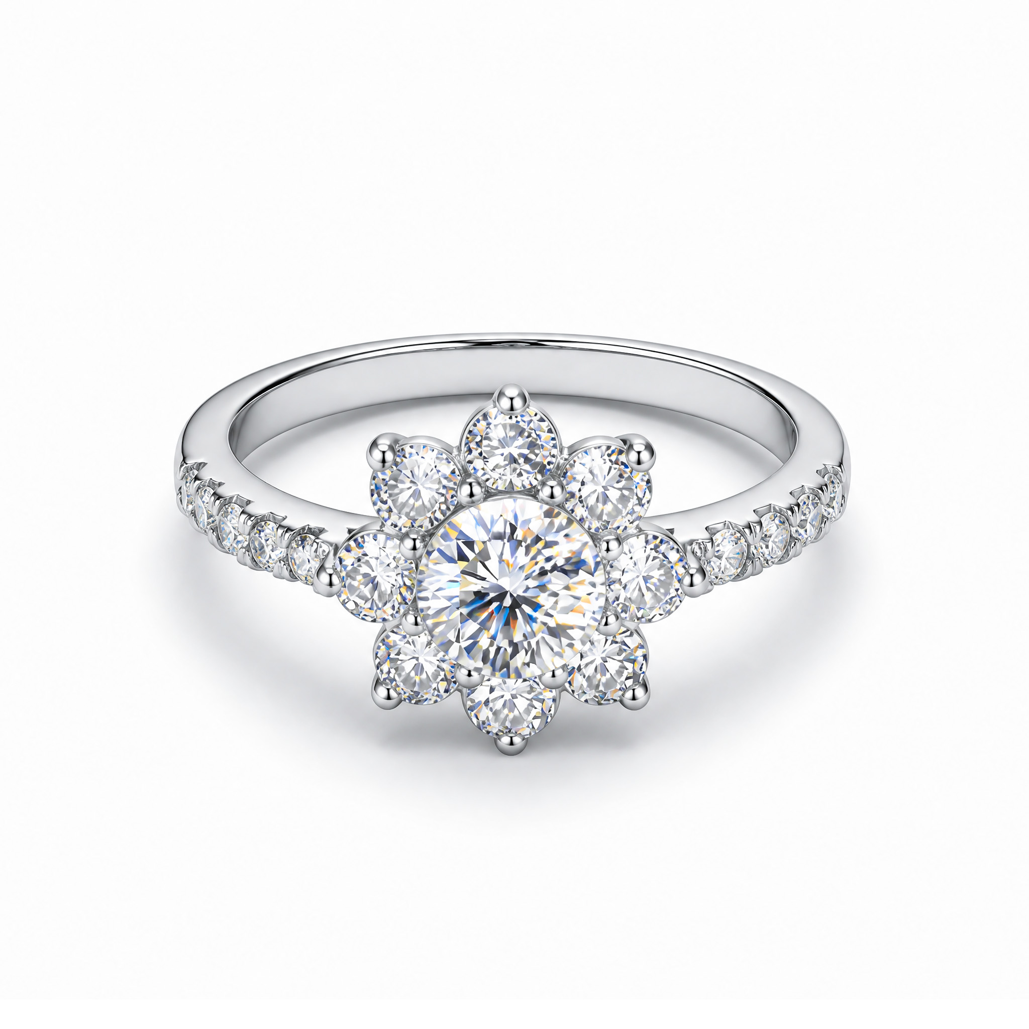 1CT/2CT Round Cut VVS Moissanite S925 Silver Floral Halo Engagement Ring 1CT/2CT Round Cut VVS Moissanite S925 Silver Floral Halo Engagement Ring