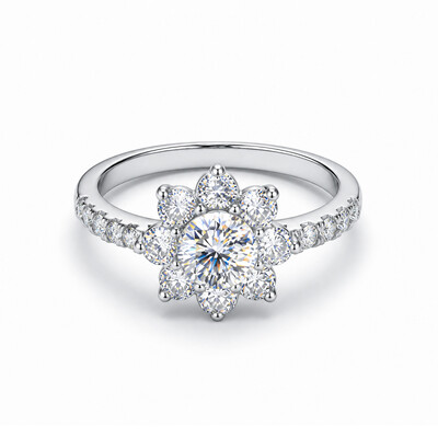 1CT/2CT Round Cut VVS Moissanite S925 Silver Floral Halo Engagement Ring