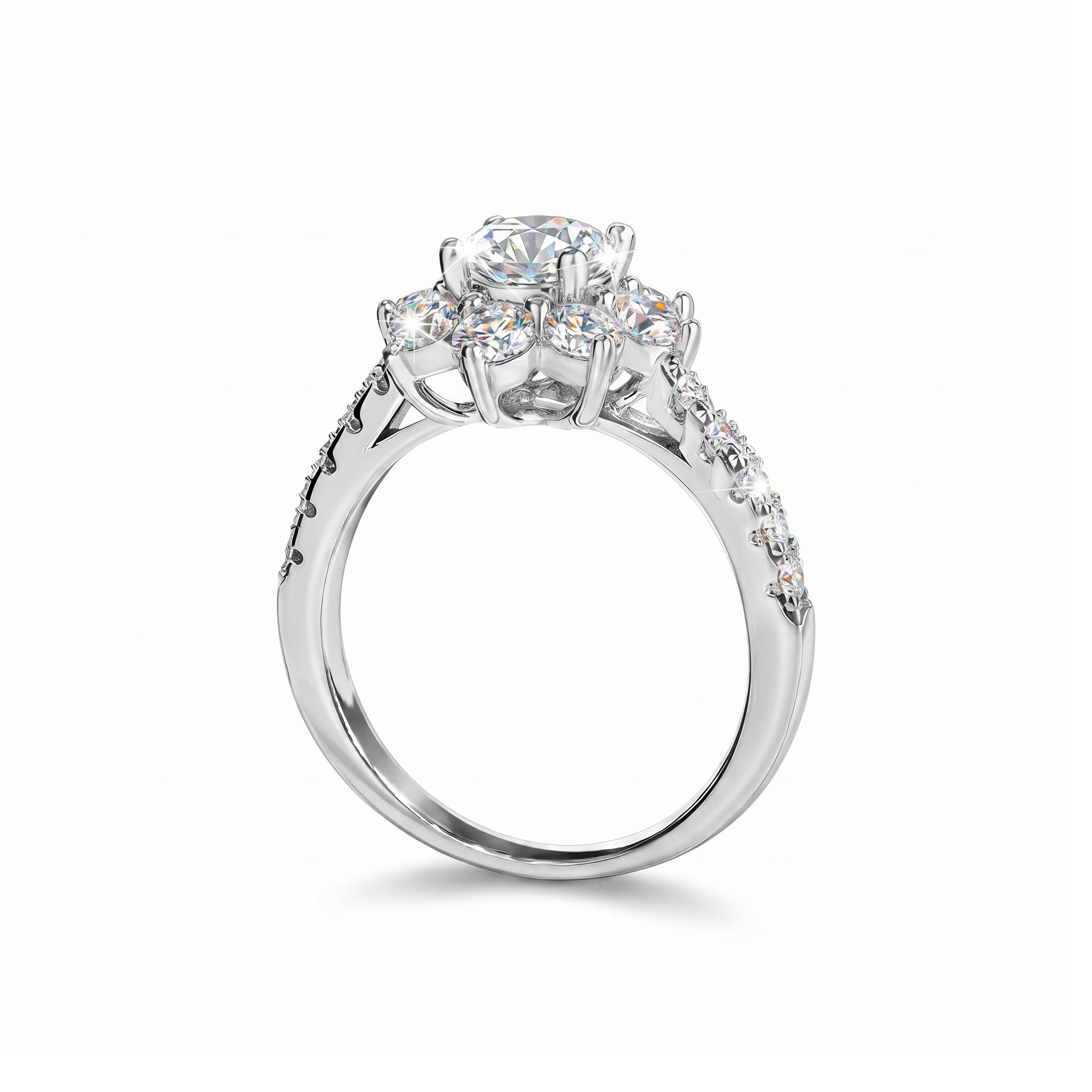 1CT/2CT Round Cut VVS Moissanite S925 Silver Floral Halo Engagement Ring 1CT/2CT Round Cut VVS Moissanite S925 Silver Floral Halo Engagement Ring