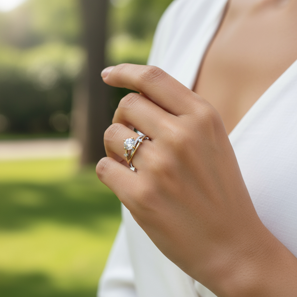 VVS Moissanite S925 Silver Two-tone Meteorite Track Ring