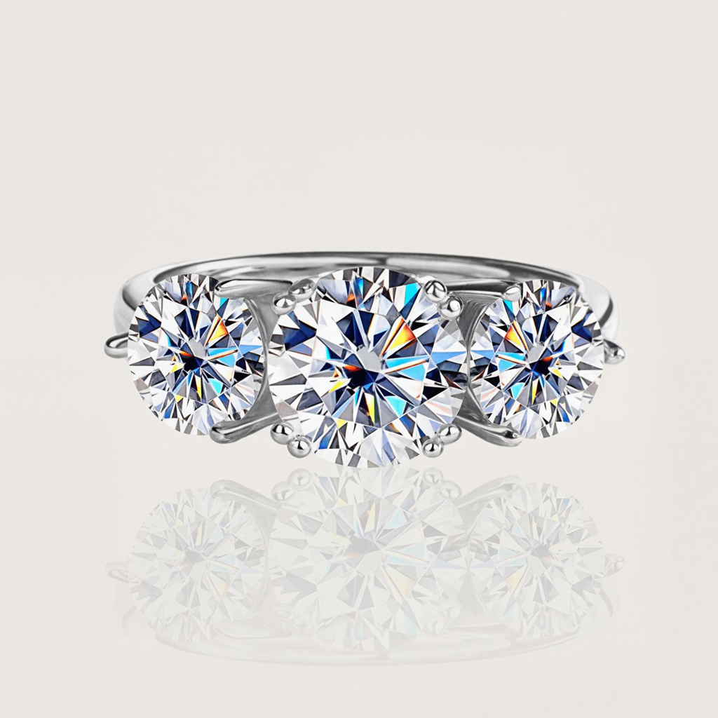 4CT Round Cut VVS Moissanite S925 Silver Three Stone Engagement Ring 4CT Round Cut VVS Moissanite S925 Silver Three Stone Engagement Ring