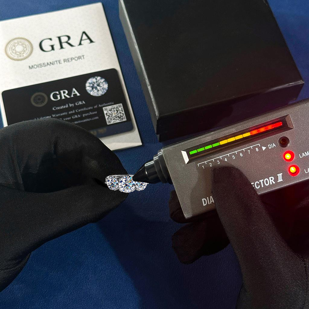 4CT Round Cut VVS Moissanite S925 Silver Three Stone Engagement Ring 4CT Round Cut VVS Moissanite S925 Silver Three Stone Engagement Ring