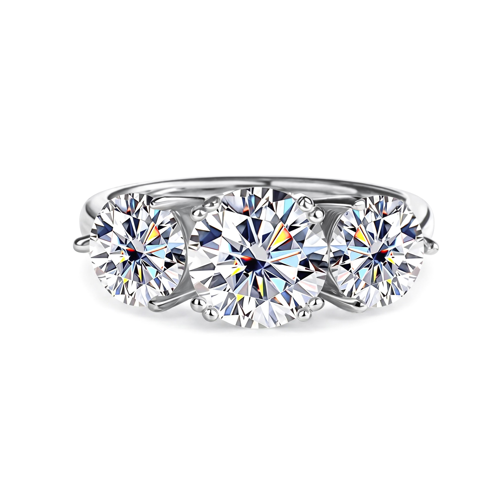 4CT Round Cut VVS Moissanite S925 Silver Three Stone Engagement Ring 4CT Round Cut VVS Moissanite S925 Silver Three Stone Engagement Ring