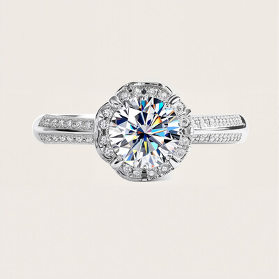 VVS Moissanite S925  Silver Double Row Floral  Engagement Ring