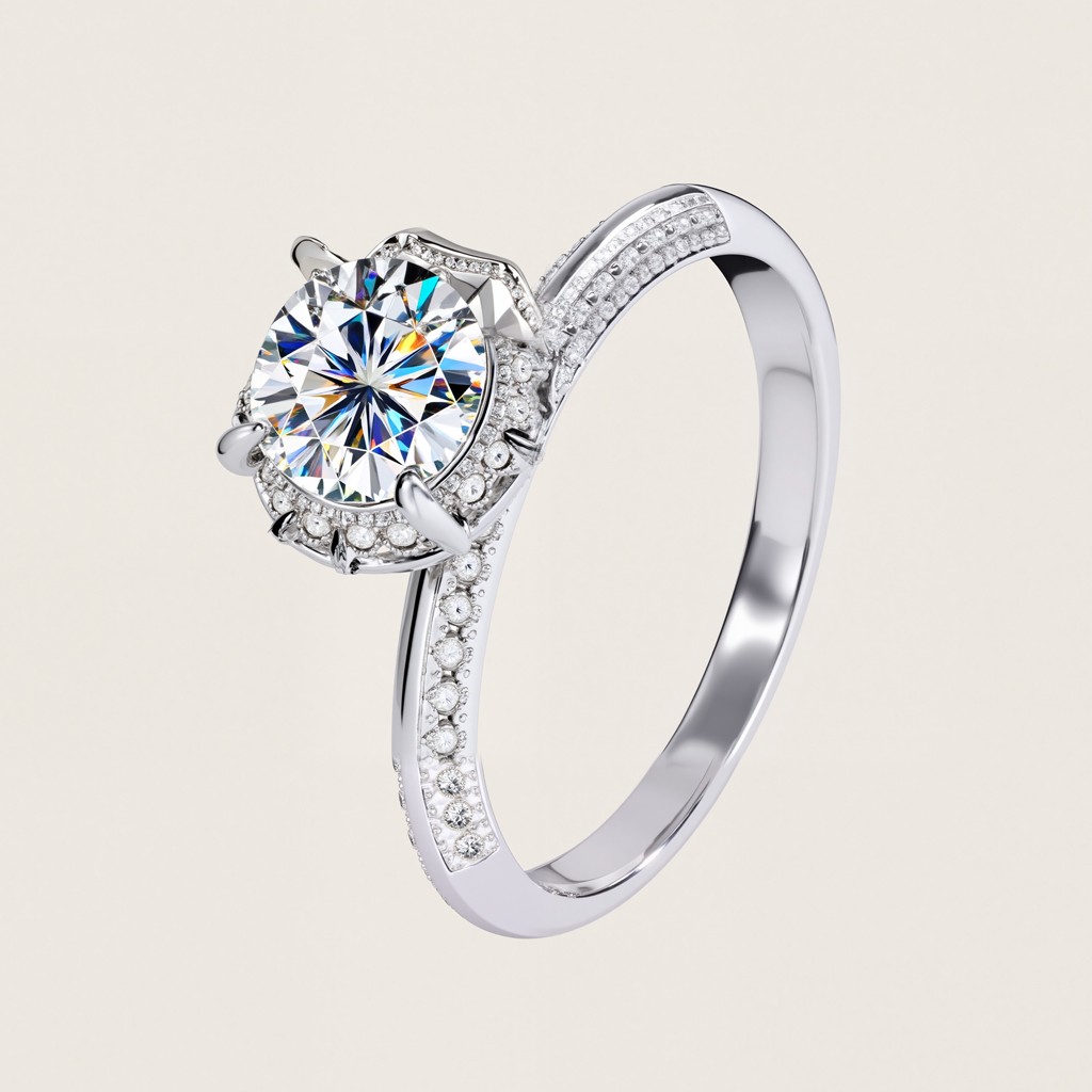 VVS Moissanite S925 Silver Double Row Floral Engagement Ring VVS Moissanite S925 Silver Double Row Floral Engagement Ring