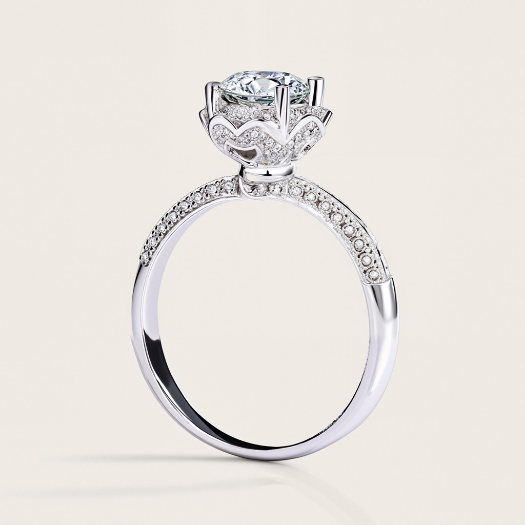 VVS Moissanite S925 Silver Double Row Floral Engagement Ring VVS Moissanite S925 Silver Double Row Floral Engagement Ring