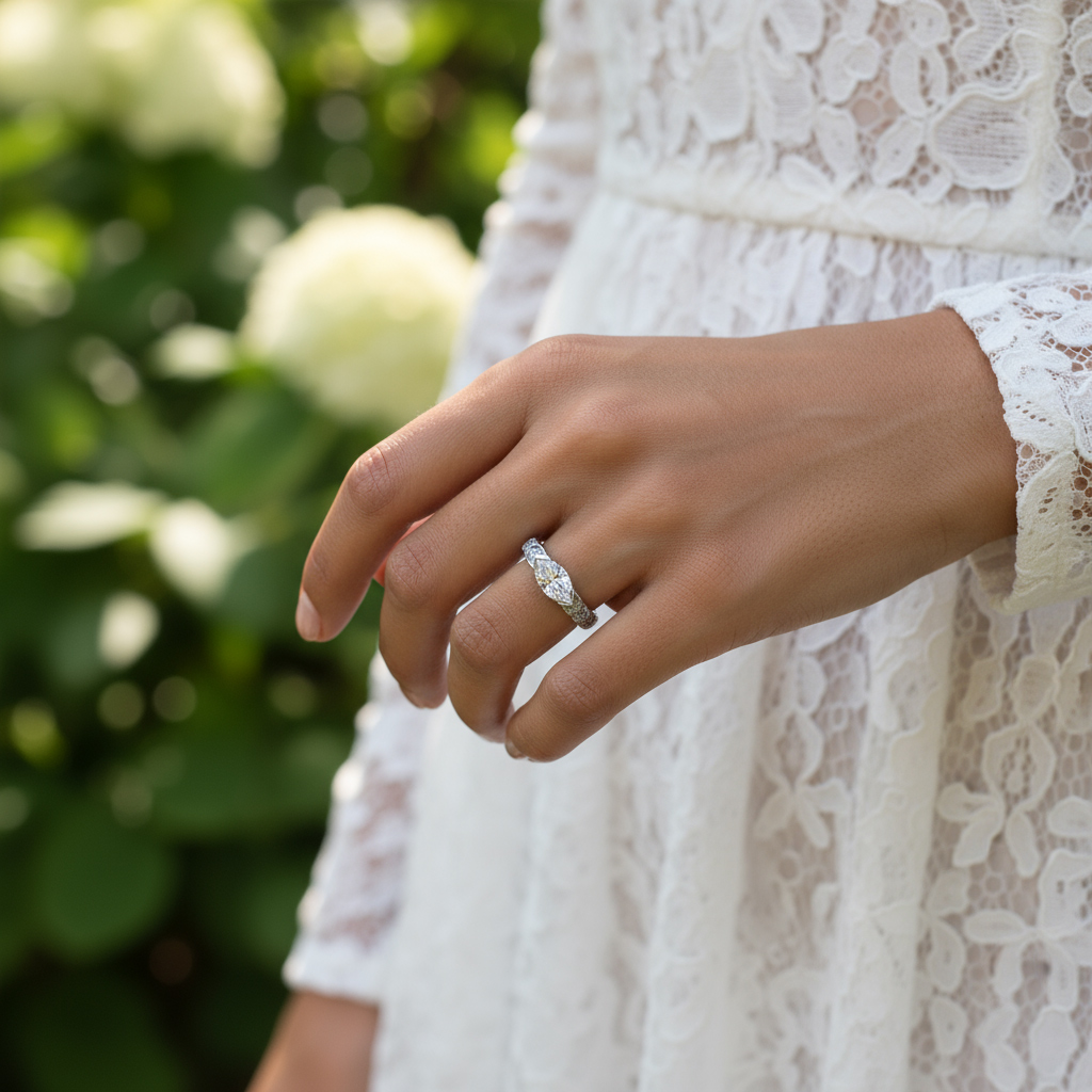 Marquise Cut VVS Moissanite S925 Silver Engagement Ring