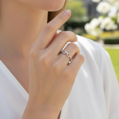 VVS Moissanite S925 Silver Round Cut Link Wedding Band